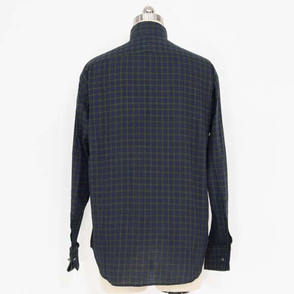 Vintage 90s Ralph Lauren Plaid Cotton Mandarin Collar Shirt – Made in Hong Kong - Picture 4 of 5